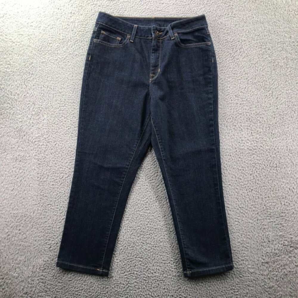 LL BEAN Womens Size 10 PETITE Classic Fit Dark Wash Mid‎ Rise Capri Skinny Jeans